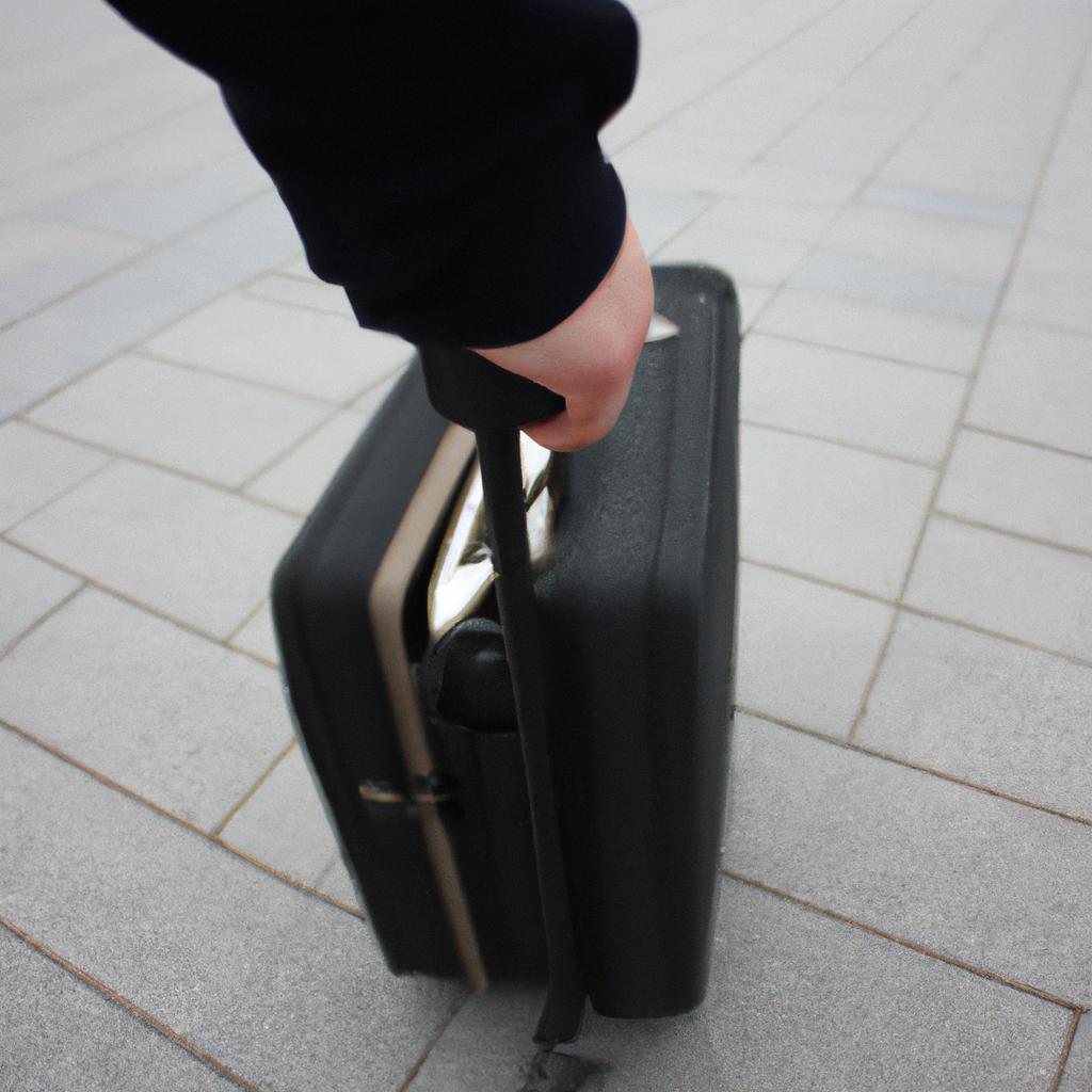 Person holding a suitcase, traveling