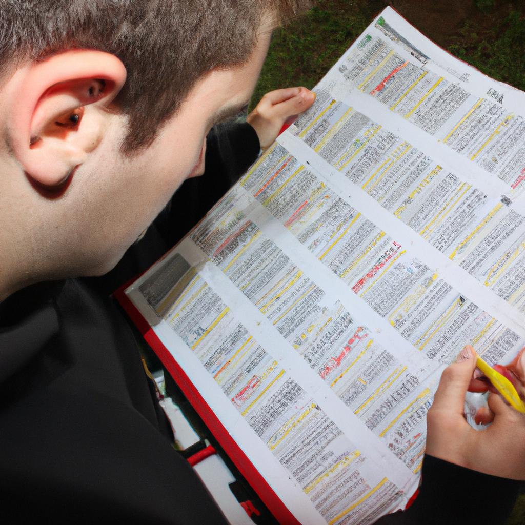 Person studying football depth chart