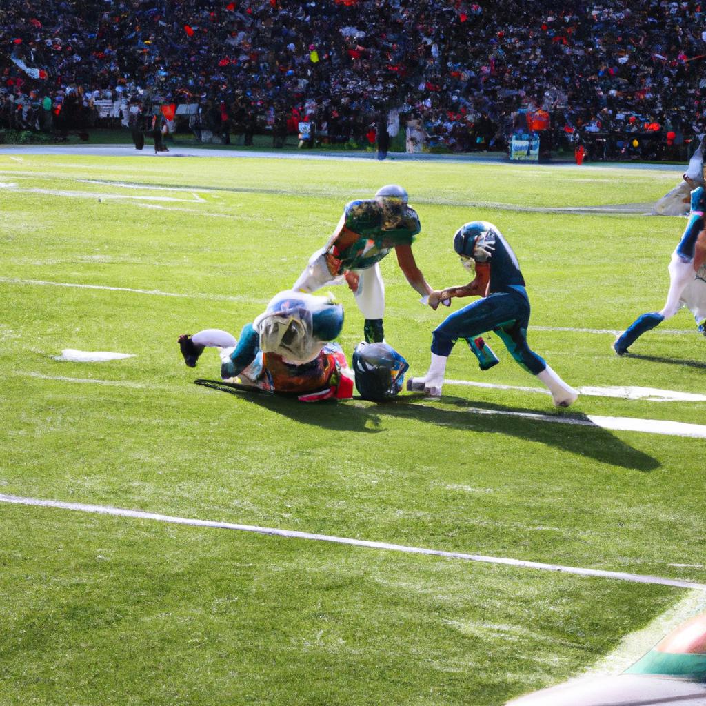 Seattle Seahawks player tackling opponent
